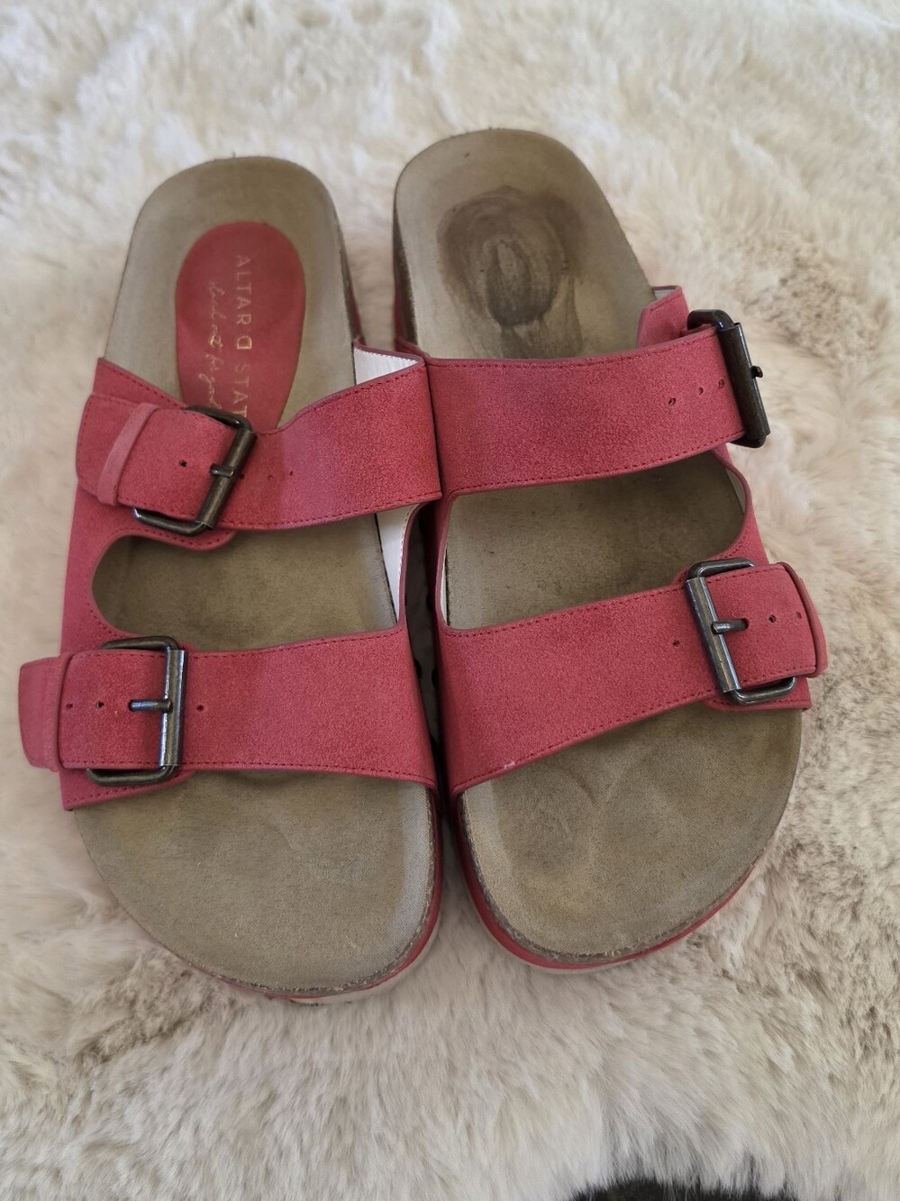 Alter'd State Red/pink Double-Buckle Slide Sandals
